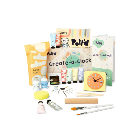 Pott'd Kit Créez-une-Horloge pour Débutants Adultes - Créez Votre Propre Horloge Murale et de Bureau DIY avec de l'Argile à Séch