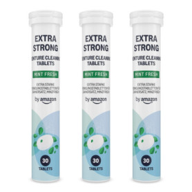 by Amazon Pastilles Nettoyantes Extra Fortes pour Prothèses Dentaires - Lot de 3 Boîtes de 30 Pastilles, Menthe Fraîche