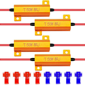 KaTur Lot de 4 résistances de charge pour clignotants à LED, feux de plaque à LED ou feux de jour à LED 50 W 8 ohm + 8 attaches 