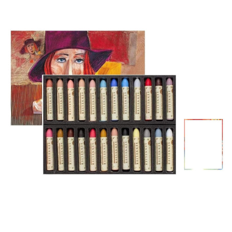 Sennelier Pastels à Huile 24 Couleurs Portrait - Made in France et 1 Cartes Postales