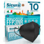 SICURA MASCHERINE CHIRURGICHE 10x Masque FFP3 Noir certifié CE fabriqué en Italie Haute Filtration Plus élevée BFE ≥99% PFE≥99% 
