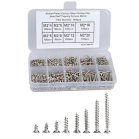 Fafeicy 800pcs M2 Vis Autotaraudeuses à Tête Plate Assortiment Kit, M2 x 4/5/6/8/10/12/16/20mm, M2 Vis à tête cylindrique avec B