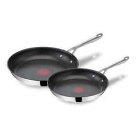 Tefal Jamie Oliver Cook's Direct Inox Lot de 2 poêles 24/28 cm, Induction, Revêtement antiadhésif, Indicateur de cuisson, Poigné