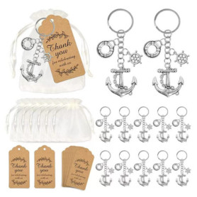 Aotoer Lot de 50 porte-clés en forme d'ancre pour fête nautique, créatif avec gouvernail en organza avec cordon de serrage, étiq
