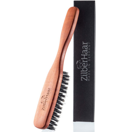 ZilberHaar - Brosse Cheveux & Barbe Long - 100% Poils Véritable de Sanglier Rigide de 1ere Coupe - Soin du Visage Hommes Compati