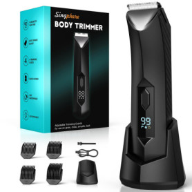 Singphere Tondeuse Corps Homme, Tondeuse intime homme pour 4 parties intimes avec lumière LED et écran, Rasoir intime avec peign