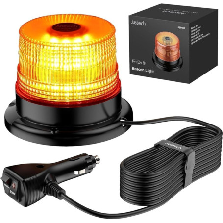 40W Gyrophare LED Orange, Justech 40 LEDs Gyrophare Magnétique E-Mark IP67 Étanche pour 12V/24V VéhiculePhare d'Avertissement Cl