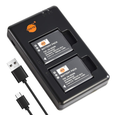 DSTE Lot de 2 chargeurs de Batterie VW-VBX090 (1400 mAh/3,7 V) compatibles avec Panasonic HX-WA03, HX-WA2, HX-WA2GKHX-WA20, HX-W