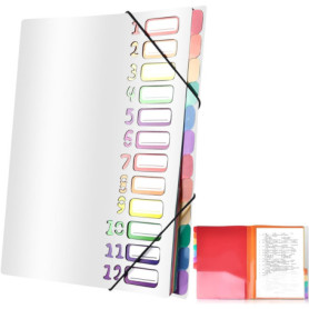 Delamiya Porte-documents A4, portable, avec 12 compartiments, en plastique polypropylène, avec élastique, étanche, pour l'école,