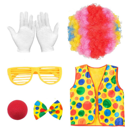 1 Ensemble De Costumes De Clown, des Verres De S De Faux Gilet De Perruque, des Accessoires De Rôle, des Hommes Et des Femmes Un