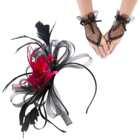 UOPJDD 1 Morceau De Bande De Cheveux En Plumes De Fleur Et 1 Paire De S Noirs, Accessoires De Cheveux Rétro Élés, Accessoires De