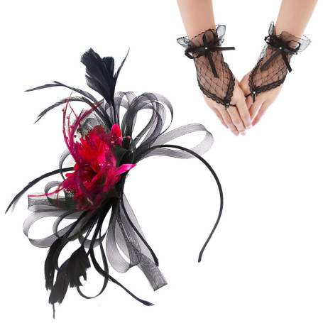 UOPJDD 1 Morceau De Bande De Cheveux En Plumes De Fleur Et 1 Paire De S Noirs, Accessoires De Cheveux Rétro Élés, Accessoires De