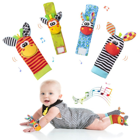 Bébé Poignet et Chaussettes Hochet, Chaussettes Hochet Pied Finder Jouets et Poignet de Bell Strap Motif Animal Mignon Idéal Cad
