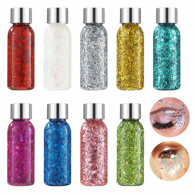 9 Bottle Paillettes Visage,Body Glitter Gel, paillettes longue tenue pour les ongles, le visage, les cheveux, le maquillage, con