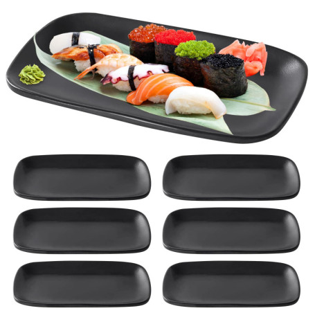 PORFOYO Assiettes Plates, Lot de 6 Plateau de Service Empilable, Assiettes À Dessert, Assiette Rectangulaire pour Fêtes, Évèneme