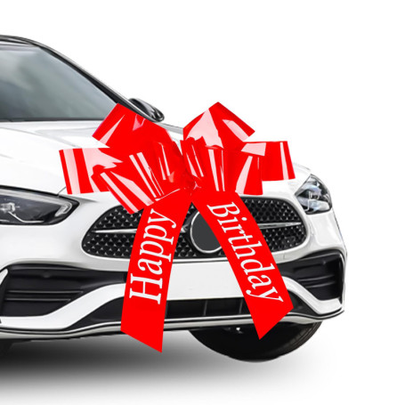 VMUTGA Grand Noeud Voiture, 76cm Rouge Nœud Géant Happy Birthday Gros Noeud Cadeau Anniversaire Décoration Réutilisable Ruban Ca