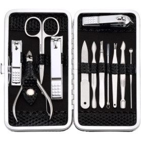 Kit Manucure Pedicure,12 en 1 Kit Manicure Ongle Complet Professionnel, Trousse Coupe Ongle Homme et Femme, Set Manucure Noir Po