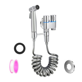Douchette WC Bidet Toilette – Kit Douchette WC Haute Pression avec Robinet 2 Sorties et Tuyau 1,5M, Économie d’eau, Pommeau Ergo