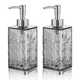 2X Distributeur Savon Transparent Gris 400 ML – Distributeur Gel Douche Rechargeable – Distributeur Savon Cuisine Salle de Bain 