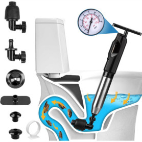 Wenbones Déboucheur WC Ventouse Haute Pression avec Baromètre, 3 Têtes de Piston et Gonfleur pour Évier, Baignoire, Douche, 4 Ac
