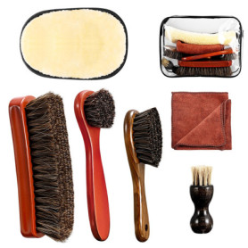 lompyeu Brosses à Chaussures,Brosse CRIN Cheval,Kit Nettoyage Chaussure,4 Brosses Applicatrices de Cirage,1 Gant de Nettoyage en