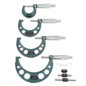 Métrique Micromètre, 4 Pièces Standard 0-100mm Micromètres Extérieurs Métriques avec en Bois de Caisse