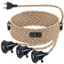 Kit de Suspension en Corde de Chanvre - Douille Avec Prise et Interrupteur - Câble Vintage E27 - 3 Ampoules Incluses - Suspensio