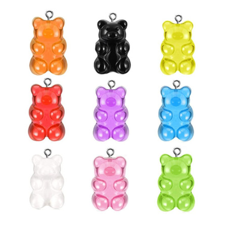Pendentifs Charms d’Ours Coloré,36 Pcs Porte clés en Résine Ours Coloré Collier Bricolage pour Enfants Filles Résine Résine Colo