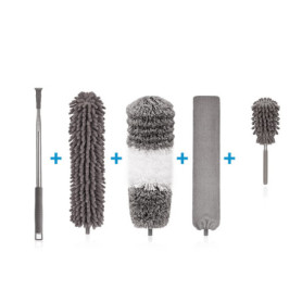 HUIEYE 5 PièCes Plumeau PoussièRe Microfibre avec PoignéE en Acier Inoxydable Lavable RéUtilisable Nettoie Coins PoussièRe Longu