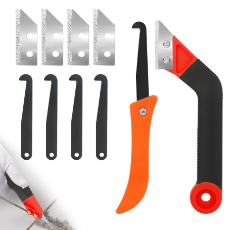 QOUBNIC Grattoir à Joints, Couteau de Scie à Joint Outil de Grattage de Joints avec 8 Lames de Rechange, Grattoir Joint Carrelag