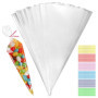 Lot de 100 sachets en plastique transparent de 13 x 25 cm, Transparent OPP Pochette Emballage Bonbon avec liens torsadés pour em