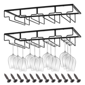 CIRULLI 2Pièces 4 Rangs Support pour Verre à Vin en Métal,Porte-Verres à Pied Suspendu,Capacité de 8 à 12 Verres par Support,Sup