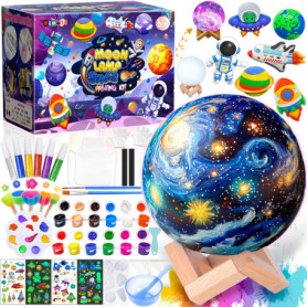 NLMWTI 2 en 1 Kit Peinture Enfant avec Lampe de Lune, Veilleuse 3D avec Figurines Spatiales, Kit D'artisanat Créatifs Cadeau Fil