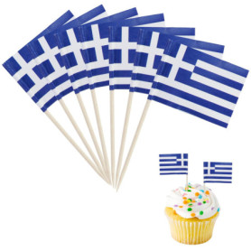 Lot de 150 cure-dents décoratifs - Drapeau de la Grèce - Drapeaux de cure-dents - Pour cocktail, fête, nourriture, gâteau, fruit
