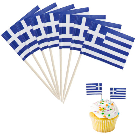 Lot de 150 cure-dents décoratifs - Drapeau de la Grèce - Drapeaux de cure-dents - Pour cocktail, fête, nourriture, gâteau, fruit