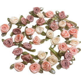 Lot de 100 mini roses multicolores de 15 mm avec nœuds en ruban de satin pour loisirs créatifs, accessoires de mariage, décorati
