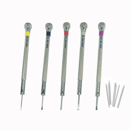 Lot de 5 tournevis à tête plate avec une plage d'ouverture de 0,08 mm à 2,0 mm, adaptés pour la réparation de montres, le démont