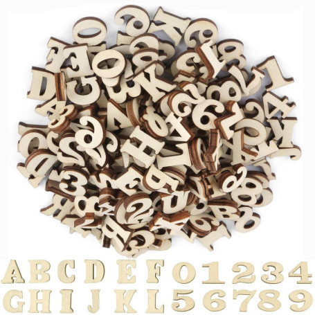 Wxinsheng 200 Pièces Lettres en Bois et Chiffres en Bois (A-Z + 0-9),Bois Naturel pour Bricolage,Décoration Mariage et Apprentis
