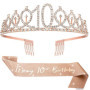 BOBOZHONG Couronne à Strass & Écharpe Pailletée Rose Gold pour Fille de 10 Ans – 'It's my 10th Birthday' – Cadeau d'Anniversaire