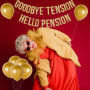 1 drapeau de train de retraite, 10 ballons dorés, bannière « GOODBYE TENSION HELLO PENSION », bannière pailletée, décoration de 