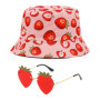 1 Chapeau Seau À Fraises Et 1 Lunettes À Fraises, Chapeau De Protection Solaire pour Femme, Chapeau De Protection UV, Lunettes D