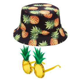 CHSZSH 1 Chapeau Seau Pour Femme, 1 Paire De Lunettes Ananas, Chapeau De Soleil Motif Ananas, Joli Chapeau De Soleil Pour Femme,