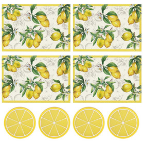 Lot de 4 sets de table décoratifs avec citron, 4 dessous de verre au citron, tapis de vaisselle pour l'extérieur, fournitures de