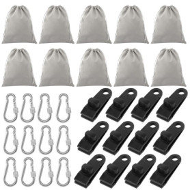 Lot de 10 sacs de lestage portables pour tonnelle, 20 x 25 cm, sacs de lestage en toile, avec 12 mousquetons, 12 clips, sacs de 