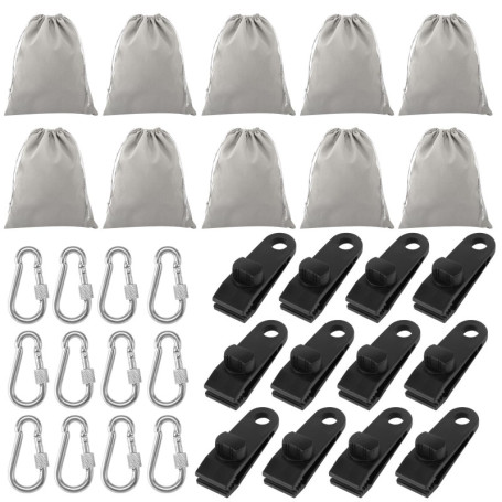 Lot de 10 sacs de lestage portables pour tonnelle, 20 x 25 cm, sacs de lestage en toile, avec 12 mousquetons, 12 clips, sacs de 