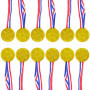 WOLMIK Lot de 12 médailles de gagnants en plastique doré avec rubans de cou pour fête, festival, sport, compétition, jouets, pri
