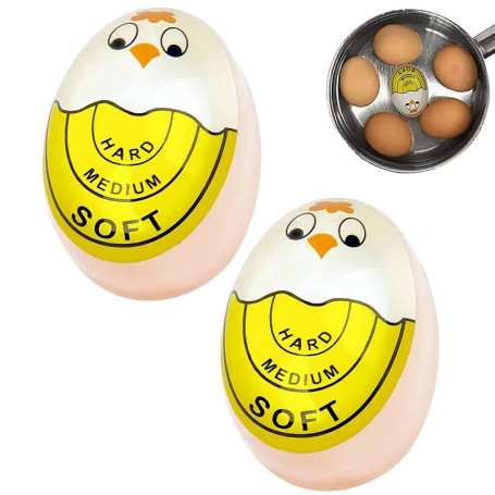 Lot de 2 minuteurs à œufs en résine à changement de couleur - Réutilisables - Sensible à la chaleur - Changement de couleur - Po