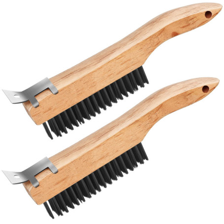 Oumuik Lot de 2 brosses métalliques avec manche en bois, brosse métallique pour enlever la rouille