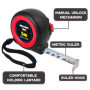 Wantli Mesure auto lock 5 M x 19 mm - Mètre à Ruban, Revêtement Mylar Anti-Abrasion et Anti-Corrosion, Boitier Ergonomique Bi ma