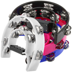 SINJEUN Lot de 4 Tambourins Demi Lune en Plastique, Tambour Musicaux à Double Rangée de 25,4 cm avec Grelots en Métal, 4 Couleur